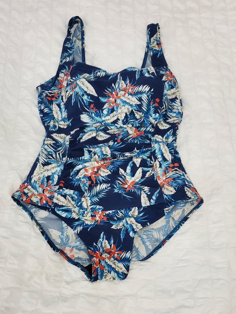 Firpearl Navy Blue, Sky Blue & Coral Floral 1-Piece Swimsuit Sz 12 - Picture 2 of 8